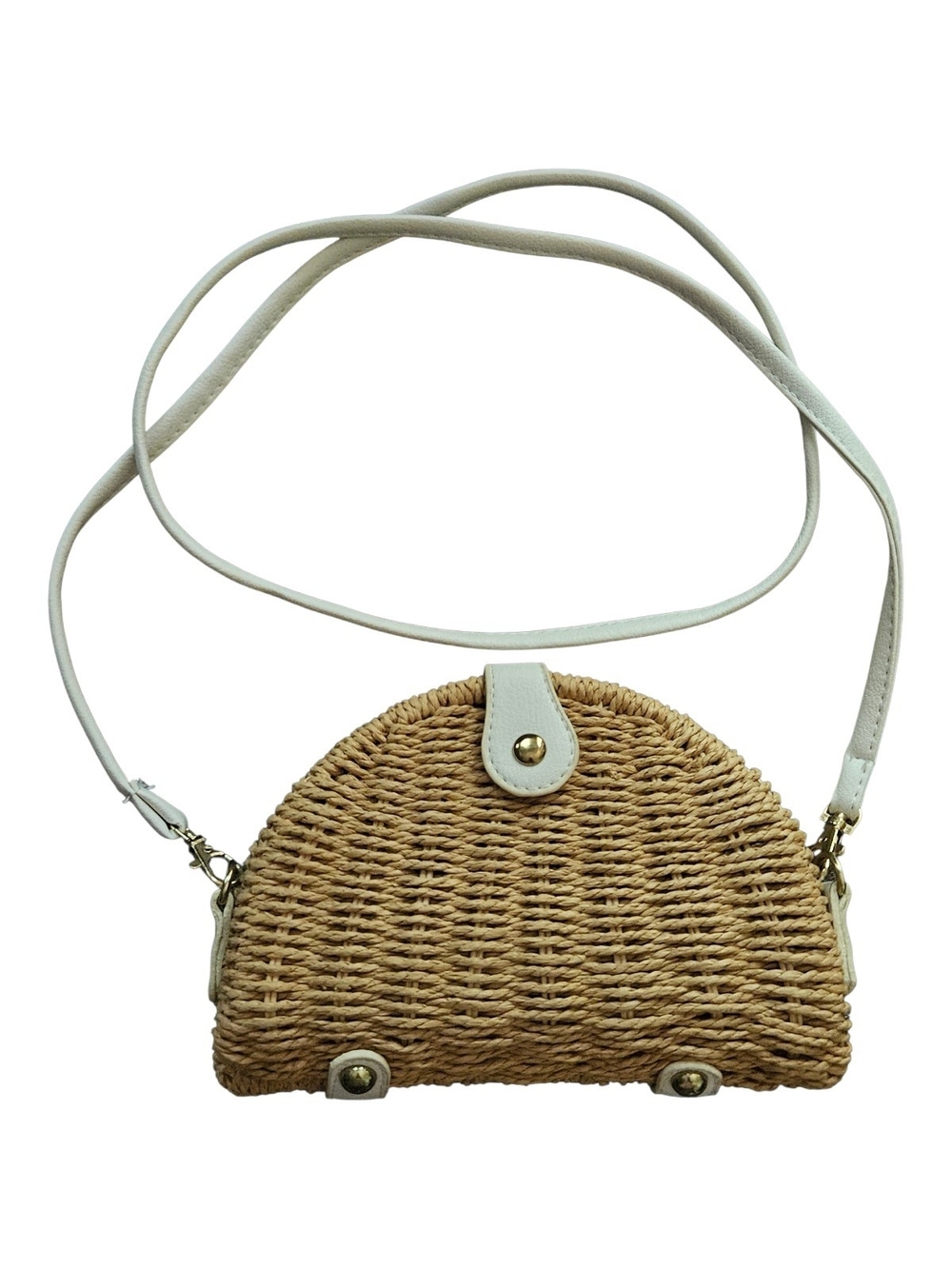 Woven Straw Crossbody Bag with White Trim Summer Clutch Neutral